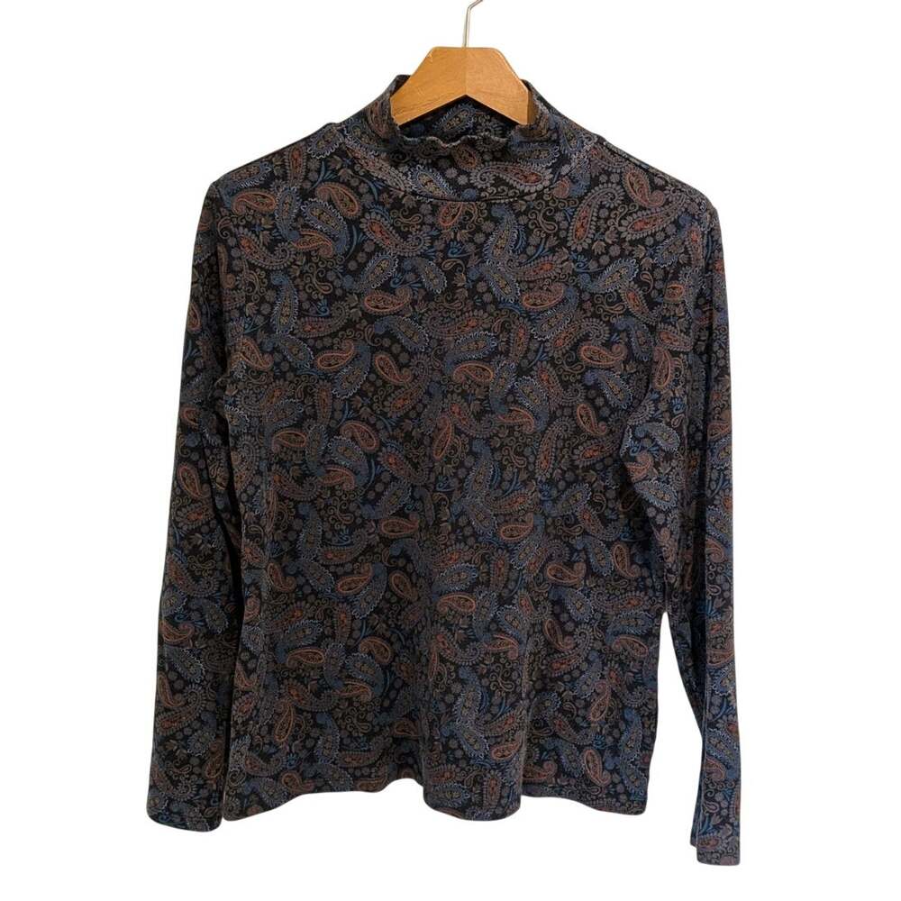 Croft and Barrow Women's Dark Paisley Mockneck Longsleeve Top Winter Momcore 90s
